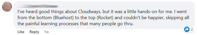 Bluehost to cloudways to rocket. Net