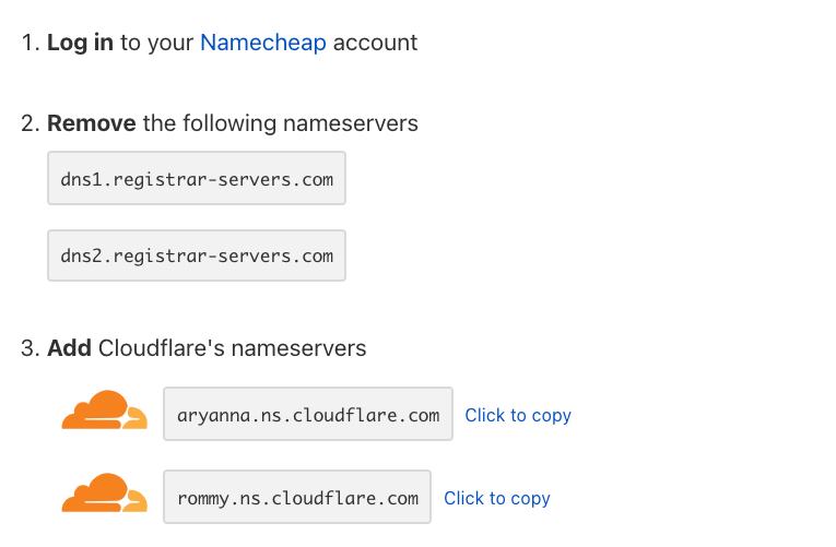 Cloudflare namecheap nameservers