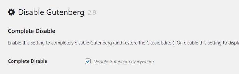 Disable gutenberg plugin