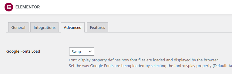 Elementor google fonts load swap