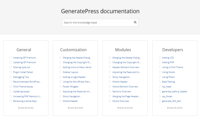Generatepress documentation