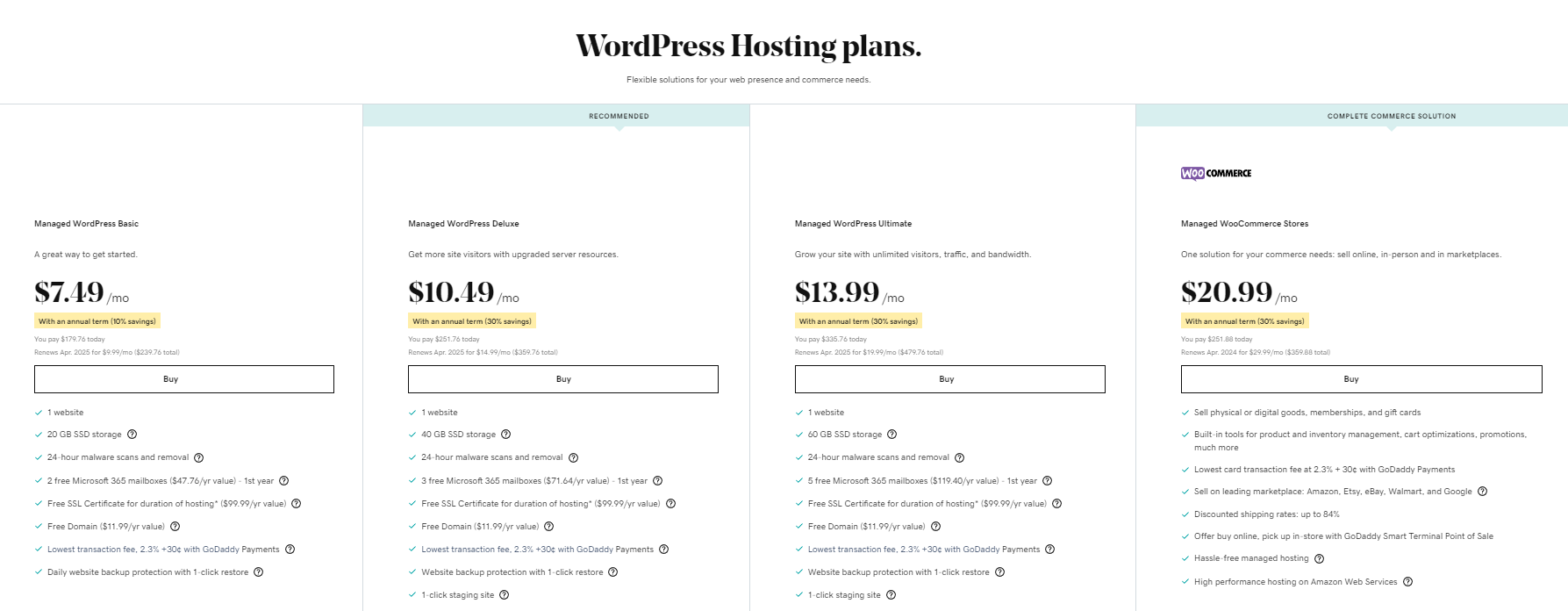 Godaddy wordpress hosting plans 1