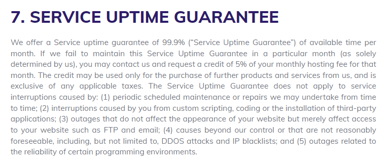 Hostinger service uptime guarantee