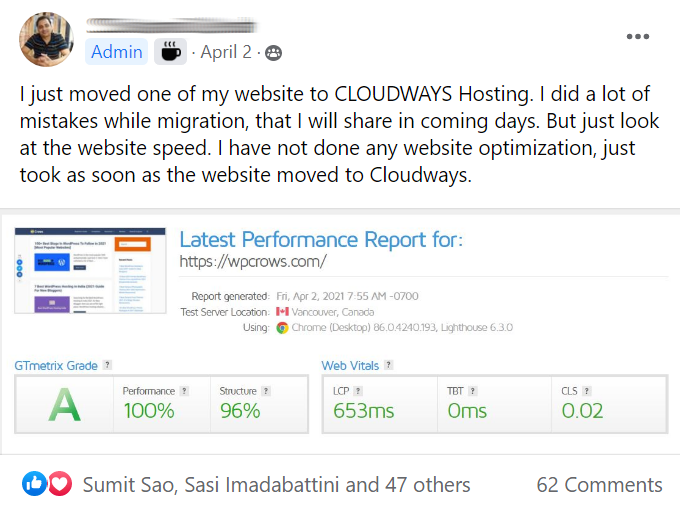 Moved to cloudways hosting speed
