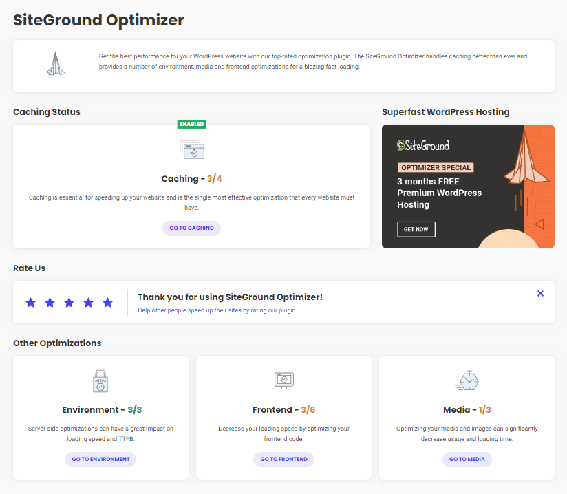 Siteground optimizer dashboard 1