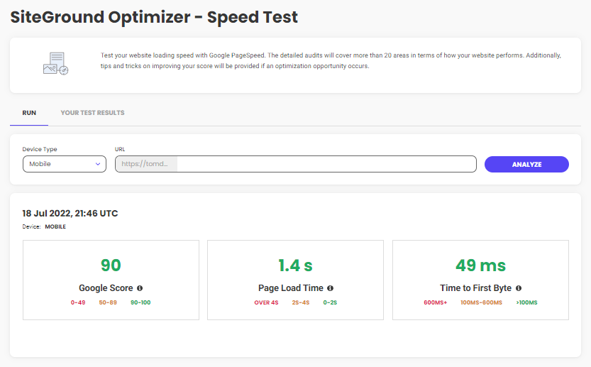 Siteground optimizer speed test