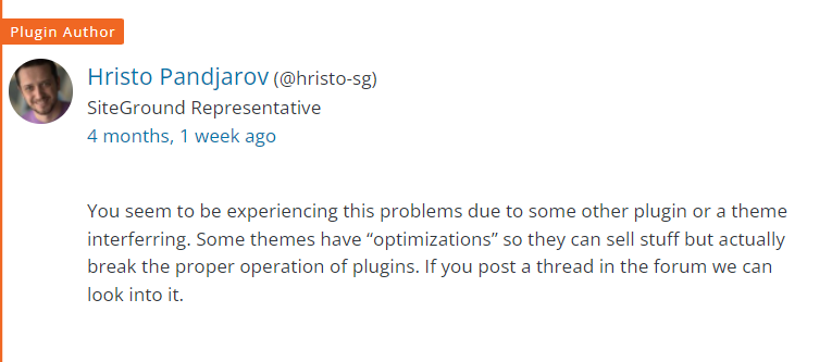 Siteground optimizer theme plugin compatibility issue