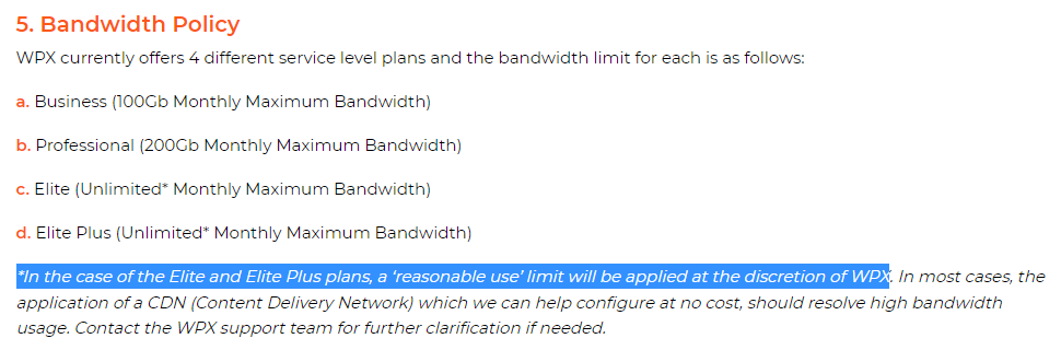 Wpx hosting bandwidth usage policies