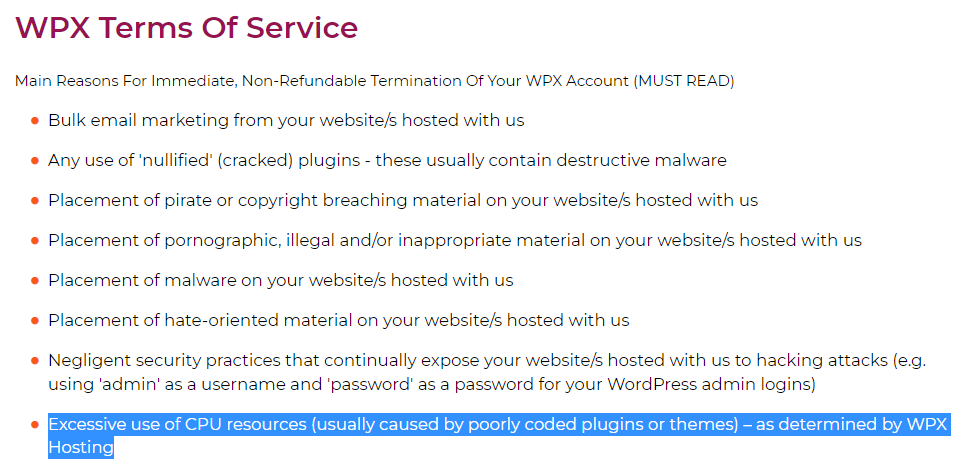 Wpx terms of service cpu resources