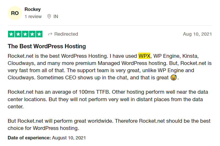 Wpx vs. Rocket. Net trustpilot review